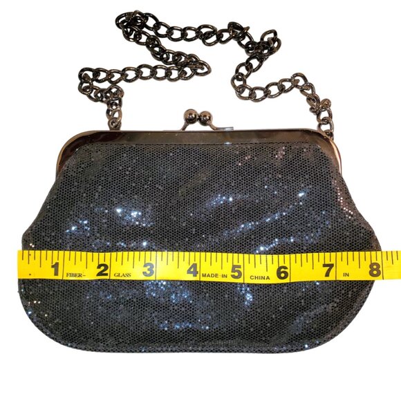 Express Women's Black Sequin Shoulder Clutch Purse with Kiss lock Closure. - Picture 4 of 6